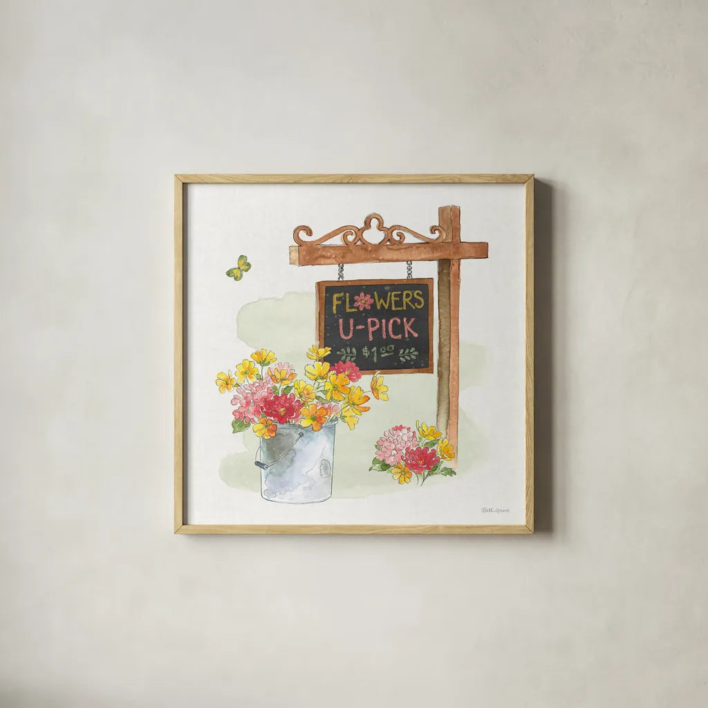 Furry Pals VII by Beth Grove. Shown in a natural wood glass frame for a timeless modern aesthetic. Available as an archival giclee rolled canvas, fine art paper, or poster print. SKU 63428a.