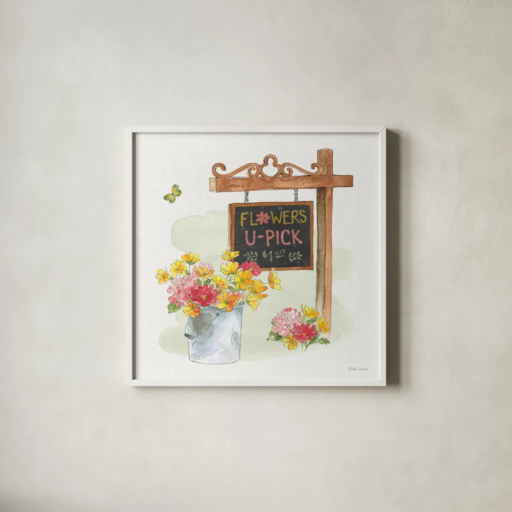 Furry Pals VII by Beth Grove. Shown in a crisp white glass frame for a clean and minimalist style. Available as an archival giclee rolled canvas, fine art paper, or poster print. SKU 63428a.