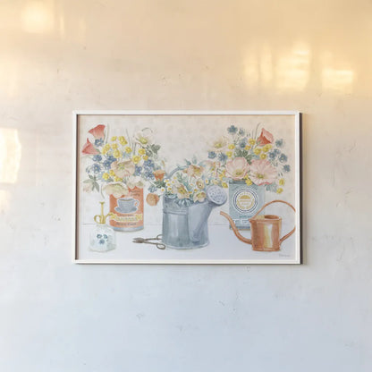 Gardenscape I by Beth Grove. shown as a paper print in a white frame. Available as a archival giclee rolled canvas, fine art paper, or poster print. SKU 73500i.