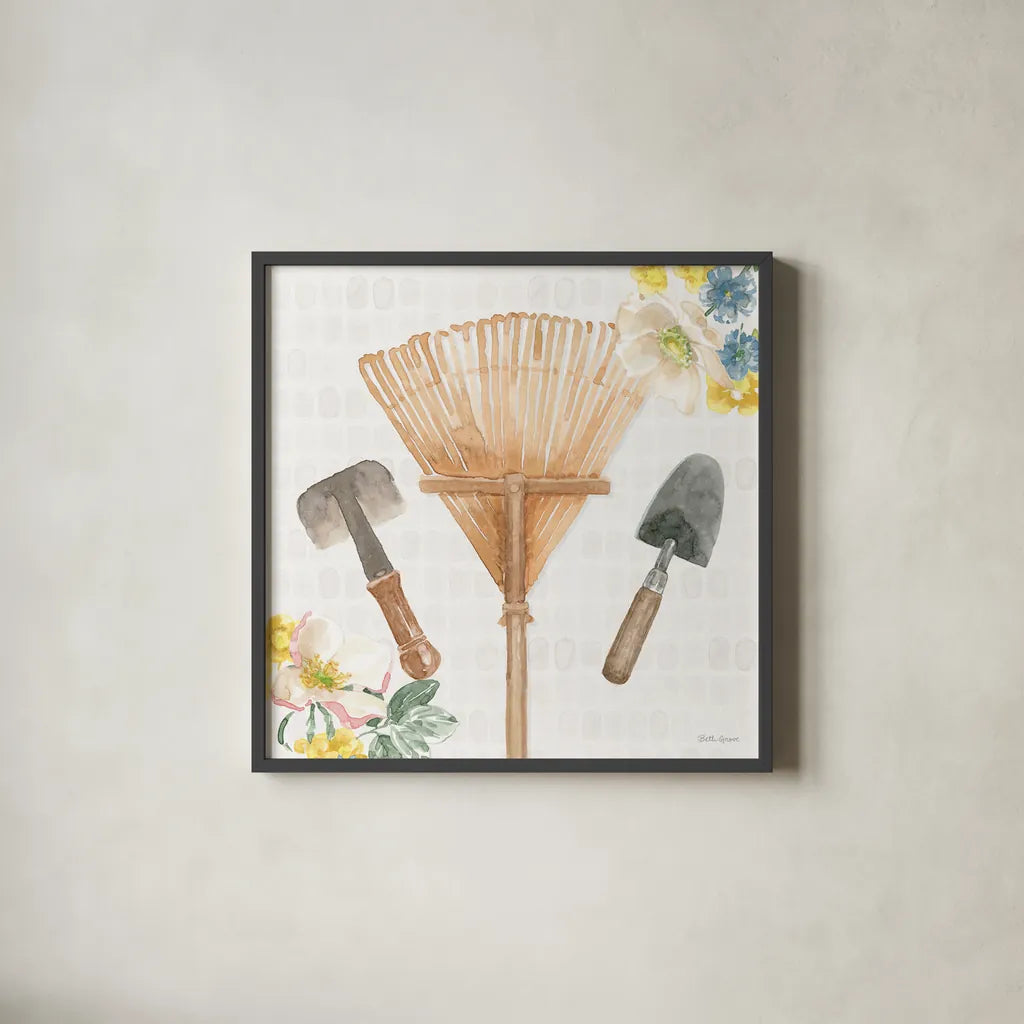 Gardenscape IV by Beth Grove. Shown in a sleek black glass frame for a contemporary gallery look. Available as an archival giclee rolled canvas, fine art paper, or poster print. SKU 73503a.