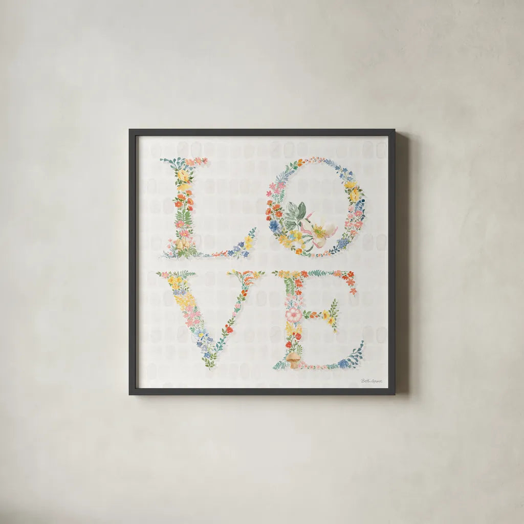 Gardenscape IX by Beth Grove. Shown in a sleek black glass frame for a contemporary gallery look. Available as an archival giclee rolled canvas, fine art paper, or poster print. SKU 73508a.