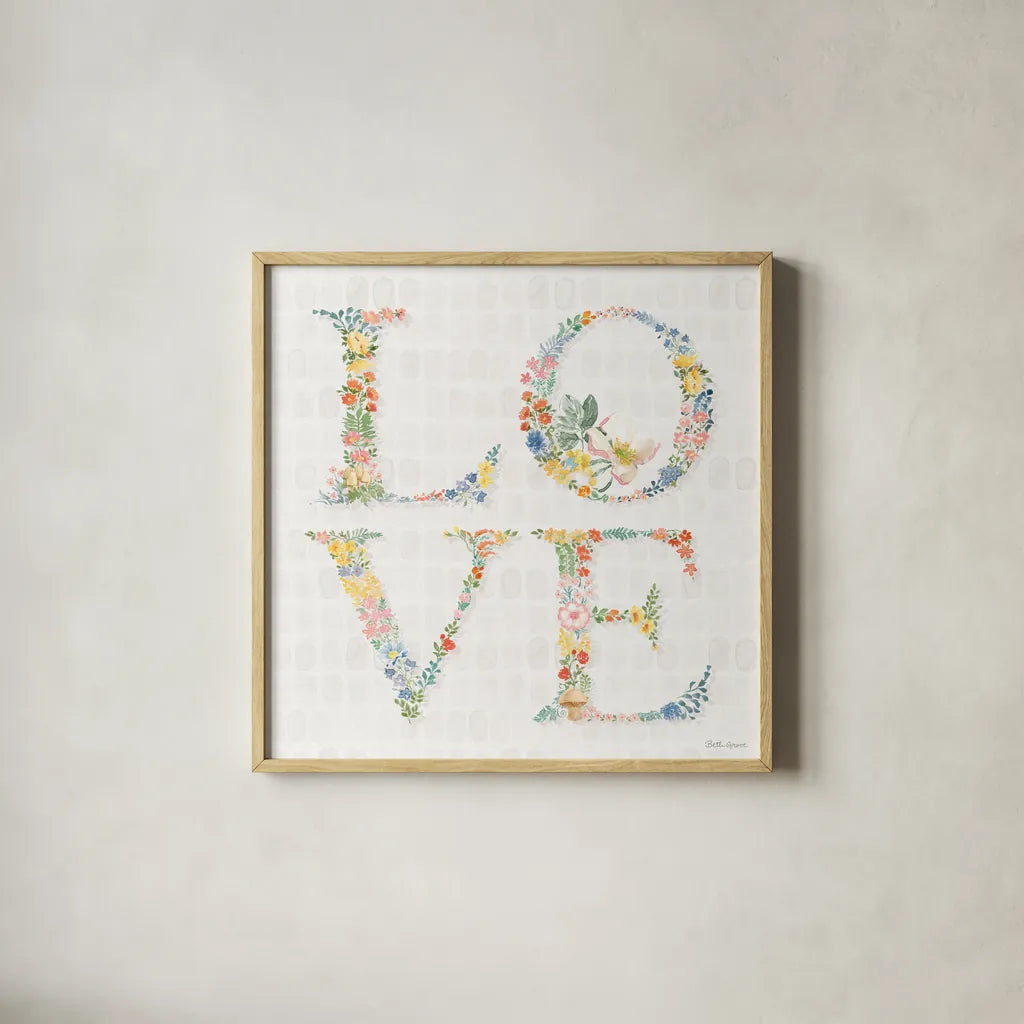 Gardenscape IX by Beth Grove. Shown in a natural wood glass frame for a timeless modern aesthetic. Available as an archival giclee rolled canvas, fine art paper, or poster print. SKU 73508a.