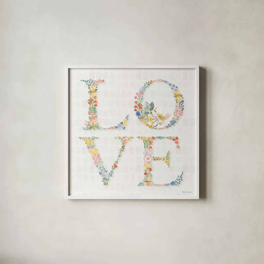 Gardenscape IX by Beth Grove. Shown in a crisp white glass frame for a clean and minimalist style. Available as an archival giclee rolled canvas, fine art paper, or poster print. SKU 73508a.