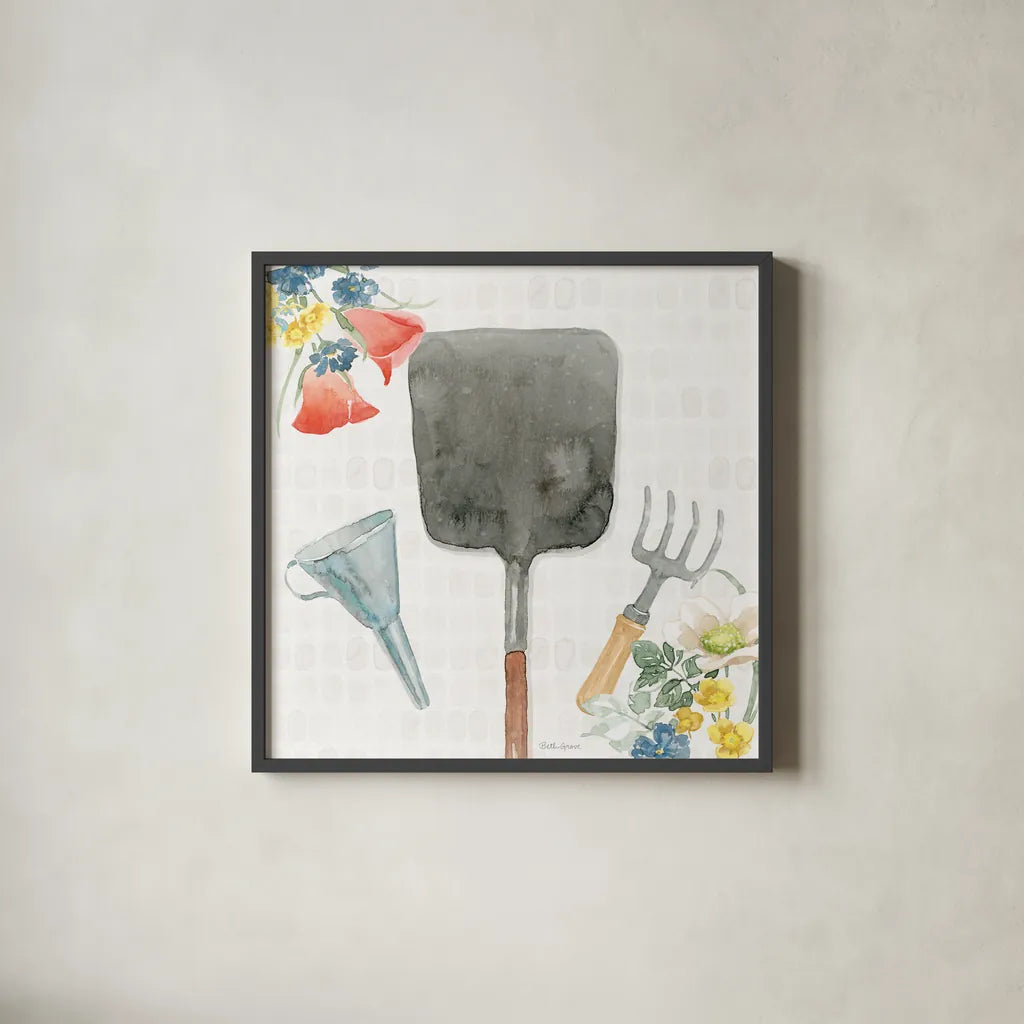 Gardenscape V by Beth Grove. Shown in a sleek black glass frame for a contemporary gallery look. Available as an archival giclee rolled canvas, fine art paper, or poster print. SKU 73504a.