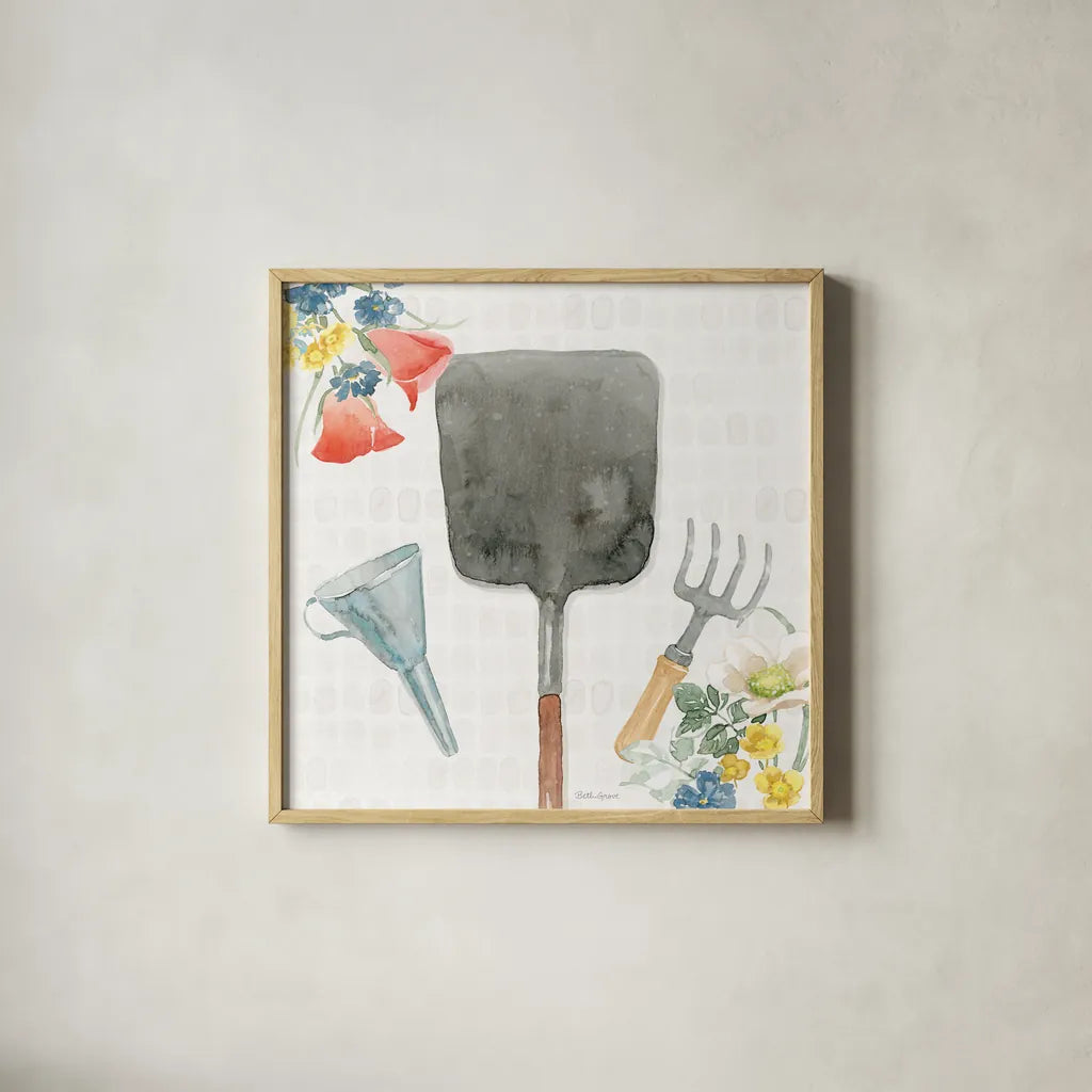 Gardenscape V by Beth Grove. Shown in a natural wood glass frame for a timeless modern aesthetic. Available as an archival giclee rolled canvas, fine art paper, or poster print. SKU 73504a.