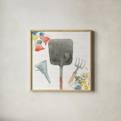 Gardenscape V by Beth Grove. Shown in a natural wood glass frame for a timeless modern aesthetic. Available as an archival giclee rolled canvas, fine art paper, or poster print. SKU 73504a.