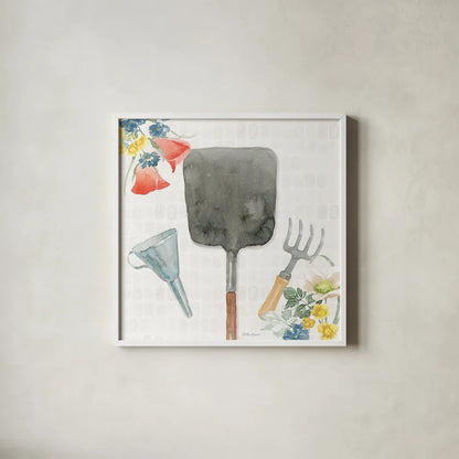 Gardenscape V by Beth Grove. Shown in a crisp white glass frame for a clean and minimalist style. Available as an archival giclee rolled canvas, fine art paper, or poster print. SKU 73504a.