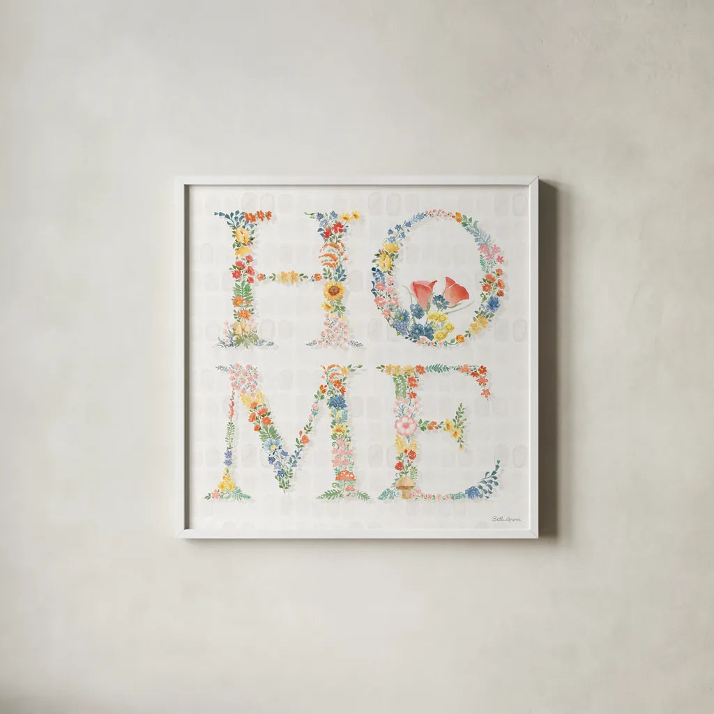 Gardenscape VIII by Beth Grove. Shown in a crisp white glass frame for a clean and minimalist style. Available as an archival giclee rolled canvas, fine art paper, or poster print. SKU 73507a.