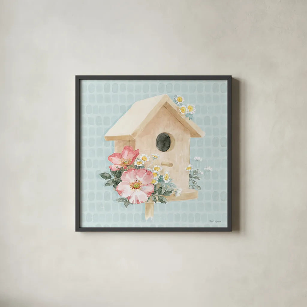 Gardenscape X by Beth Grove. Shown in a sleek black glass frame for a contemporary gallery look. Available as an archival giclee rolled canvas, fine art paper, or poster print. SKU 73509a.