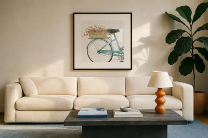 Gardenscape XVI by Beth Grove. Displayed in a glass frame with matte in a clean modern living room. Available as an archival giclee rolled canvas, fine art paper, or poster print. SKU 73515a.