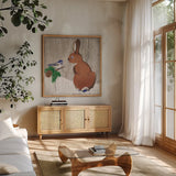 Gentle Critters Bunny by Beth Grove. Shown in a natural wood frame in a cozy modern living room. Available as an archival giclee rolled canvas, fine art paper, or poster print. SKU 44448a.