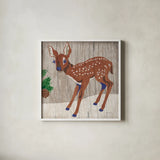 Gentle Critters Deer by Beth Grove. Shown in a crisp white glass frame for a clean and minimalist style. Available as an archival giclee rolled canvas, fine art paper, or poster print. SKU 44447a.