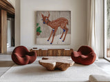 Gentle Critters Deer by Beth Grove. Shown as extra-large giant wall art in a modern living room. Available as an archival giclee rolled canvas, fine art paper, or poster print. SKU 44447a.