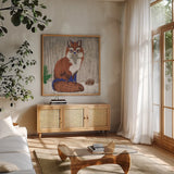 Gentle Critters Fox by Beth Grove. Shown in a natural wood frame in a cozy modern living room. Available as an archival giclee rolled canvas, fine art paper, or poster print. SKU 44446a.