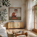 Gentle Critters I Summer by Beth Grove. Shown in a natural wood frame in a cozy modern living room. Available as an archival giclee rolled canvas, fine art paper, or poster print. SKU 44441a.