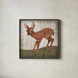 Gentle Critters II Summer by Beth Grove. Shown in a sleek black glass frame for a contemporary gallery look. Available as an archival giclee rolled canvas, fine art paper, or poster print. SKU 44442a.