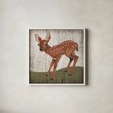 Gentle Critters II Summer by Beth Grove. Shown in a crisp white glass frame for a clean and minimalist style. Available as an archival giclee rolled canvas, fine art paper, or poster print. SKU 44442a.
