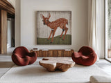 Gentle Critters II Summer by Beth Grove. Shown as extra-large giant wall art in a modern living room. Available as an archival giclee rolled canvas, fine art paper, or poster print. SKU 44442a.