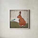 Gentle Critters III Summer by Beth Grove. Shown in a crisp white glass frame for a clean and minimalist style. Available as an archival giclee rolled canvas, fine art paper, or poster print. SKU 44443a.