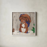 Gentle Critters Squirrel by Beth Grove. Shown in a crisp white glass frame for a clean and minimalist style. Available as an archival giclee rolled canvas, fine art paper, or poster print. SKU 44445a.
