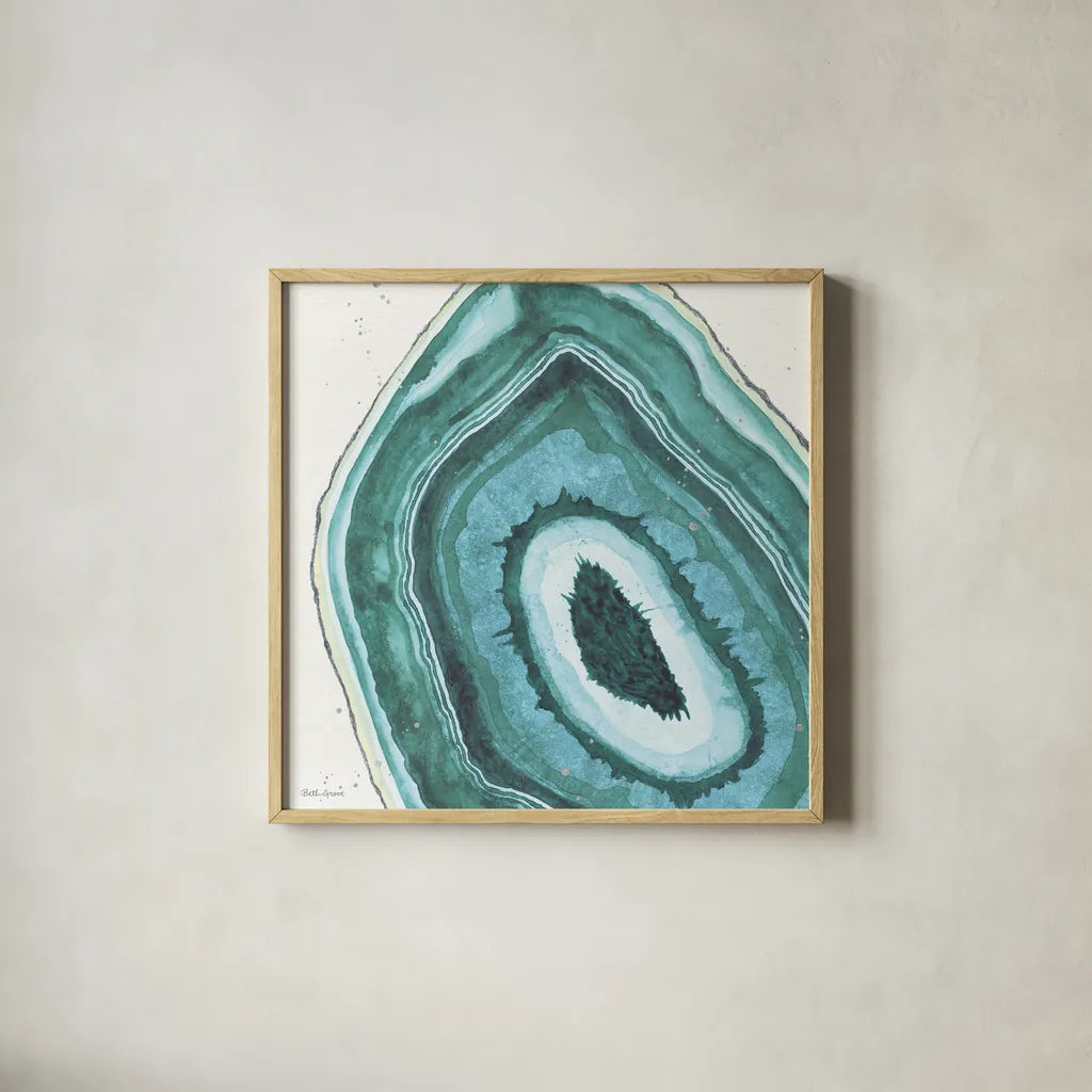 Geode II by Beth Grove. Shown in a natural wood glass frame for a timeless modern aesthetic. Available as an archival giclee rolled canvas, fine art paper, or poster print. SKU 72201a.