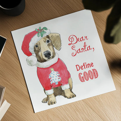 Glamour Pups Christmas III Dear Santa by Beth Grove. Shown as a detailed flat fine art print, highlighting archival giclee quality. Available as an archival giclee rolled canvas, fine art paper, or poster print. SKU 31502a.