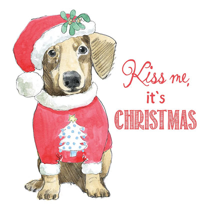 Glamour Pups Christmas III Kiss Me by Beth Grove. SKU 31503a. Archival Giclee Fine art print for wall decor.