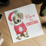 Glamour Pups Christmas III Kiss Me by Beth Grove. Shown as a detailed flat fine art print, highlighting archival giclee quality. Available as an archival giclee rolled canvas, fine art paper, or poster print. SKU 31503a.