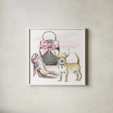 Glamour Pups I by Beth Grove. Shown in a crisp white glass frame for a clean and minimalist style. Available as an archival giclee rolled canvas, fine art paper, or poster print. SKU 28045a.