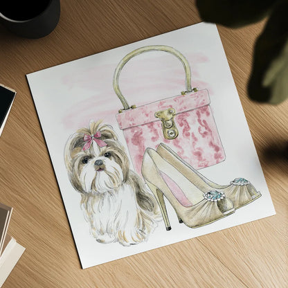 Glamour Pups II by Beth Grove. Shown as a detailed flat fine art print, highlighting archival giclee quality. Available as an archival giclee rolled canvas, fine art paper, or poster print. SKU 28046a.
