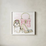 Glamour Pups II by Beth Grove. Shown in a crisp white glass frame for a clean and minimalist style. Available as an archival giclee rolled canvas, fine art paper, or poster print. SKU 28046a.
