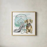 Glamour Pups III by Beth Grove. Shown in a natural wood glass frame for a timeless modern aesthetic. Available as an archival giclee rolled canvas, fine art paper, or poster print. SKU 28047a.
