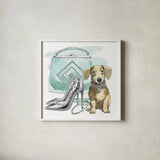 Glamour Pups III by Beth Grove. Shown in a crisp white glass frame for a clean and minimalist style. Available as an archival giclee rolled canvas, fine art paper, or poster print. SKU 28047a.