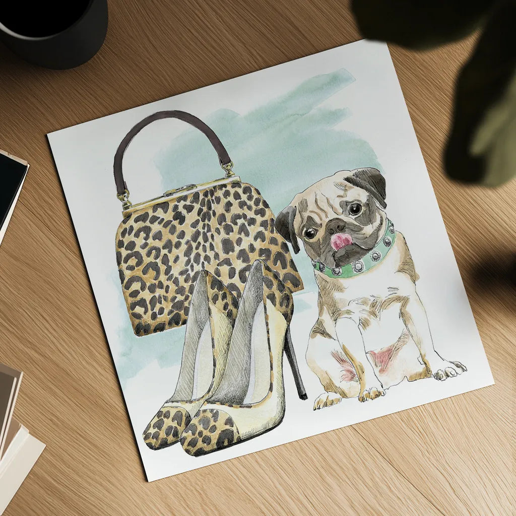 Glamour Pups IV by Beth Grove. Shown as a detailed flat fine art print, highlighting archival giclee quality. Available as an archival giclee rolled canvas, fine art paper, or poster print. SKU 28048a.