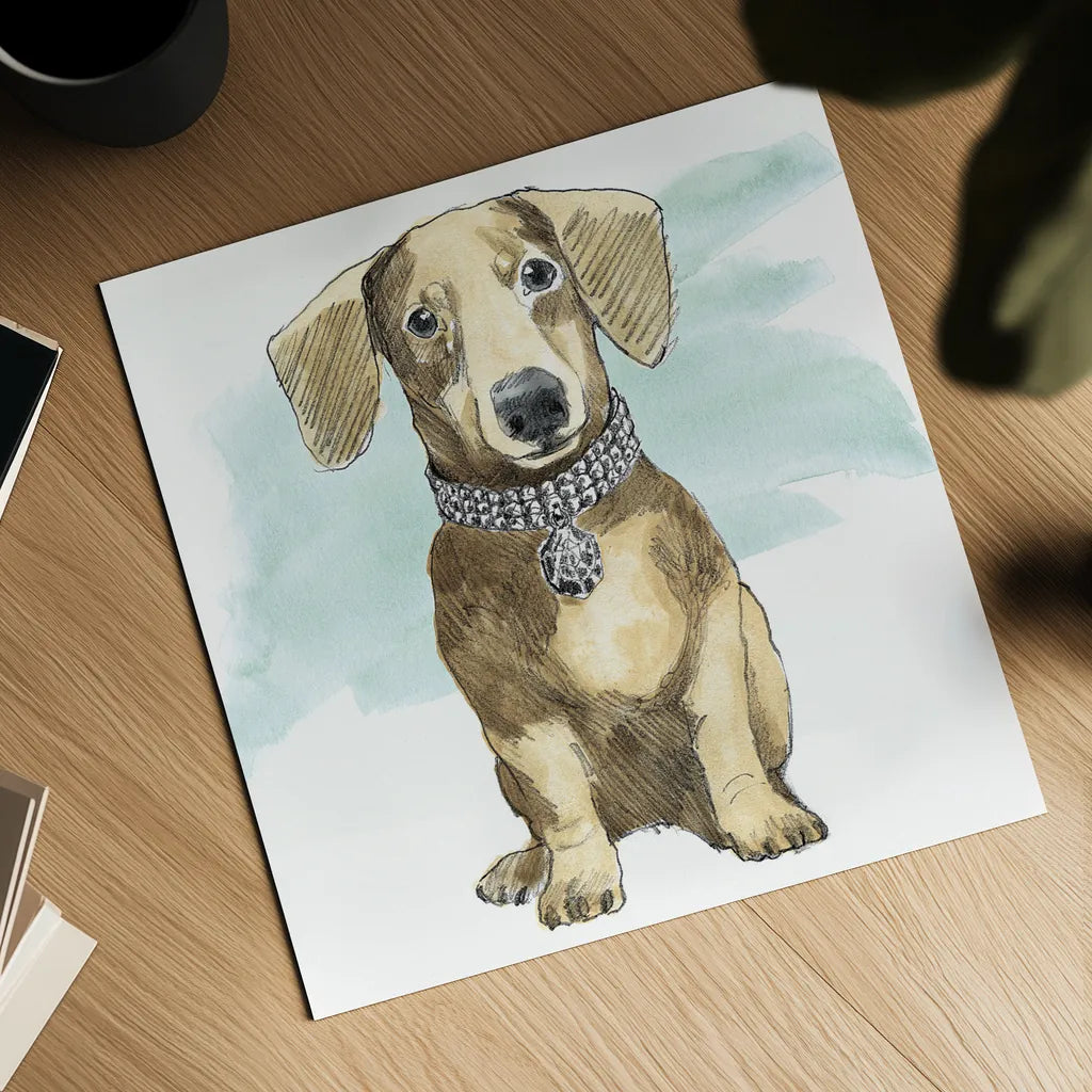 Glamour Pups IX by Beth Grove. Shown as a detailed flat fine art print, highlighting archival giclee quality. Available as an archival giclee rolled canvas, fine art paper, or poster print. SKU 29730a.