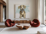 Glamour Pups IX by Beth Grove. Shown as extra-large giant wall art in a modern living room. Available as an archival giclee rolled canvas, fine art paper, or poster print. SKU 29730a.