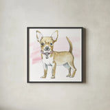 Glamour Pups VII by Beth Grove. Shown in a sleek black glass frame for a contemporary gallery look. Available as an archival giclee rolled canvas, fine art paper, or poster print. SKU 29728a.