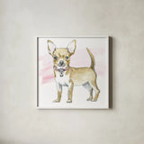 Glamour Pups VII by Beth Grove. Shown in a crisp white glass frame for a clean and minimalist style. Available as an archival giclee rolled canvas, fine art paper, or poster print. SKU 29728a.