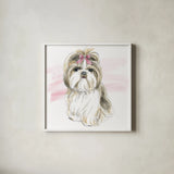 Glamour Pups VIII by Beth Grove. Shown in a crisp white glass frame for a clean and minimalist style. Available as an archival giclee rolled canvas, fine art paper, or poster print. SKU 29729a.