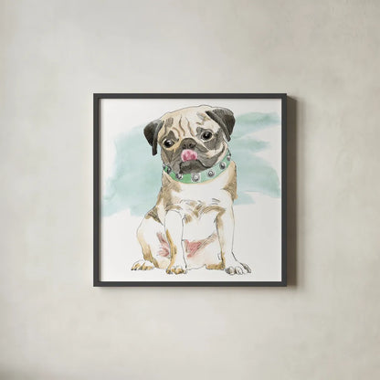 Glamour Pups X by Beth Grove. Shown in a sleek black glass frame for a contemporary gallery look. Available as an archival giclee rolled canvas, fine art paper, or poster print. SKU 29731a.