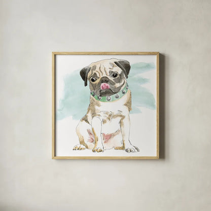 Glamour Pups X by Beth Grove. Shown in a natural wood glass frame for a timeless modern aesthetic. Available as an archival giclee rolled canvas, fine art paper, or poster print. SKU 29731a.