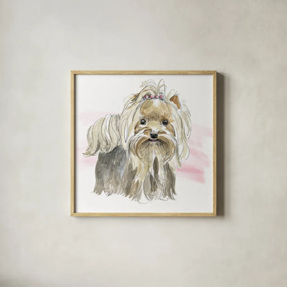 Glamour Pups XII by Beth Grove. Shown in a natural wood glass frame for a timeless modern aesthetic. Available as an archival giclee rolled canvas, fine art paper, or poster print. SKU 29733a.