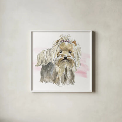 Glamour Pups XII by Beth Grove. Shown in a crisp white glass frame for a clean and minimalist style. Available as an archival giclee rolled canvas, fine art paper, or poster print. SKU 29733a.