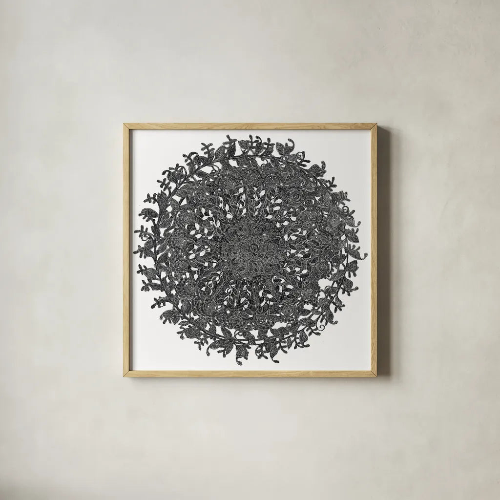 Golden Treasure Medallions by Beth Grove. Shown in a natural wood glass frame for a timeless modern aesthetic. Available as an archival giclee rolled canvas, fine art paper, or poster print. SKU 23534a.