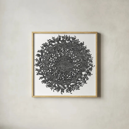 Golden Treasure Medallions by Beth Grove. Shown in a natural wood glass frame for a timeless modern aesthetic. Available as an archival giclee rolled canvas, fine art paper, or poster print. SKU 23534a.