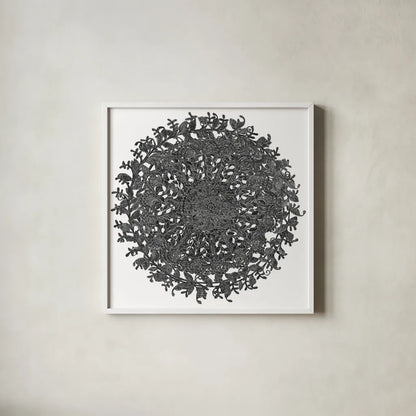 Golden Treasure Medallions by Beth Grove. Shown in a crisp white glass frame for a clean and minimalist style. Available as an archival giclee rolled canvas, fine art paper, or poster print. SKU 23534a.