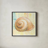 Golden Treasures I by Beth Grove. Shown in a sleek black glass frame for a contemporary gallery look. Available as an archival giclee rolled canvas, fine art paper, or poster print. SKU 23518a.