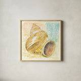Golden Treasures II by Beth Grove. Shown in a natural wood glass frame for a timeless modern aesthetic. Available as an archival giclee rolled canvas, fine art paper, or poster print. SKU 23519a.