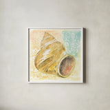 Golden Treasures II by Beth Grove. Shown in a crisp white glass frame for a clean and minimalist style. Available as an archival giclee rolled canvas, fine art paper, or poster print. SKU 23519a.