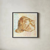 Golden Treasures III by Beth Grove. Shown in a sleek black glass frame for a contemporary gallery look. Available as an archival giclee rolled canvas, fine art paper, or poster print. SKU 23520a.
